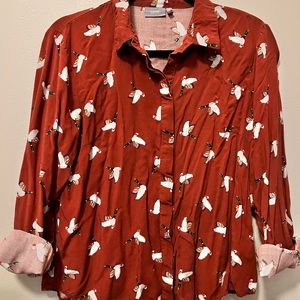 Duck Print Button-Down Blouse